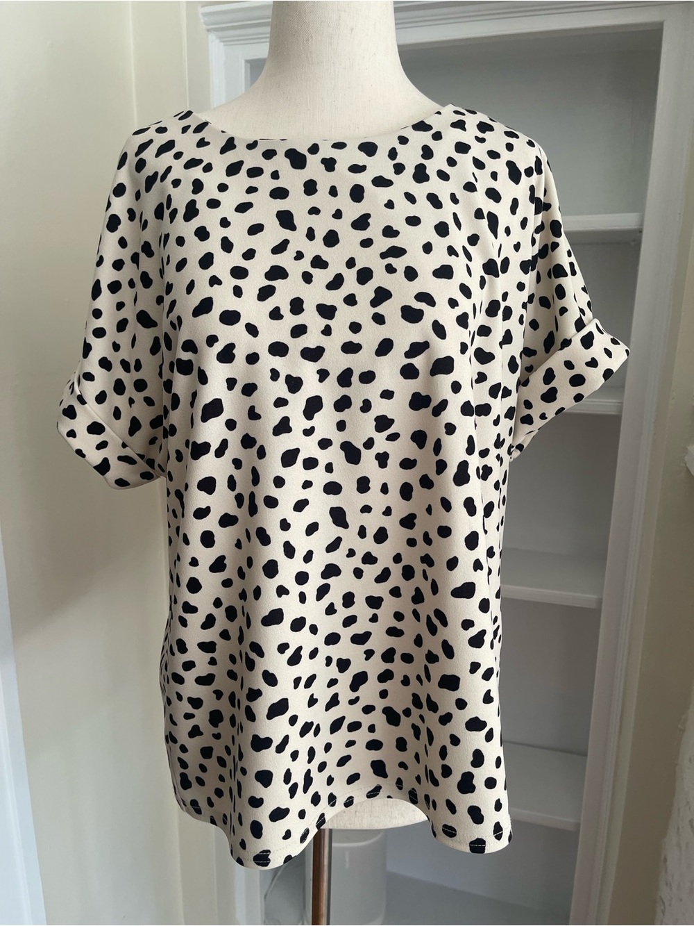 MELLODAY -M- Black Spot Print Cream Blouse